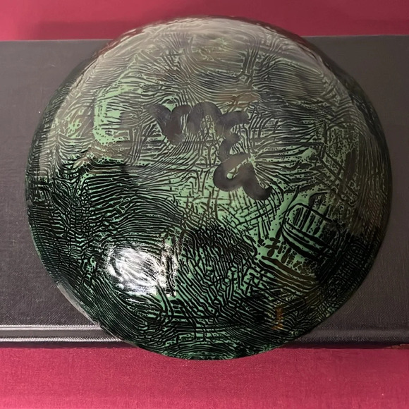 Enamel Copper Burgundy Gold flecks Flower Leaf Design Hand Crafted Bowl Signed - Picture 6 of 9